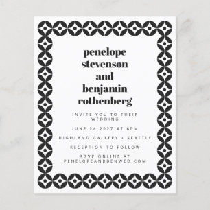 Budget Black White Geometric Wedding Invitation