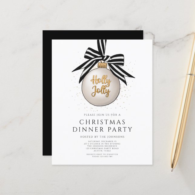 Budget Black White Gold Christmas Dinner Party (Front/Back In Situ)