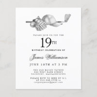 Budget Black White Golf 19th Birthday Invitation