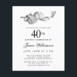 Budget Black White Golf 40th Birthday Invitation<br><div class="desc">Elegant black and white birthday invitation for a golfer. The top of the invitation is decorated with golf accessories - a golf club, golf ball, hat and gloves. The watercolor design creates a traditional and classic aesthetic. Perfect for a birthday bash at the club or a backyard BBQ. All of...</div>