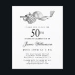 Budget Black White Golf 50th Birthday Invitation<br><div class="desc">Elegant black and white birthday invitation for a golfer. The top of the invitation is decorated with golf accessories - a golf club, golf ball, hat and gloves. The watercolor design creates a traditional and classic aesthetic. Perfect for a birthday bash at the club or a backyard BBQ. All of...</div>