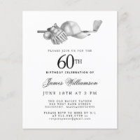 Budget Black White Golf 60th Birthday Invitation
