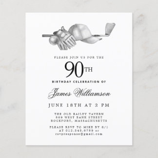 Budget Black White Golf 90th Birthday Invitation