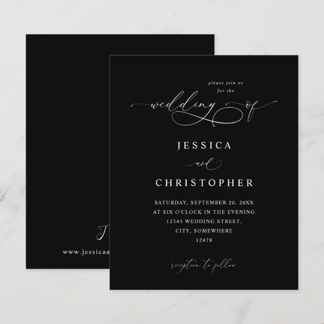 Budget Black &White Modern Calligraphy 3 Wedding B (Front/Back)