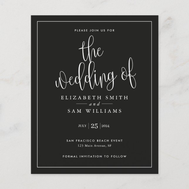 Budget Black White Modern Elegant Simple Wedding  Flyer (Front)