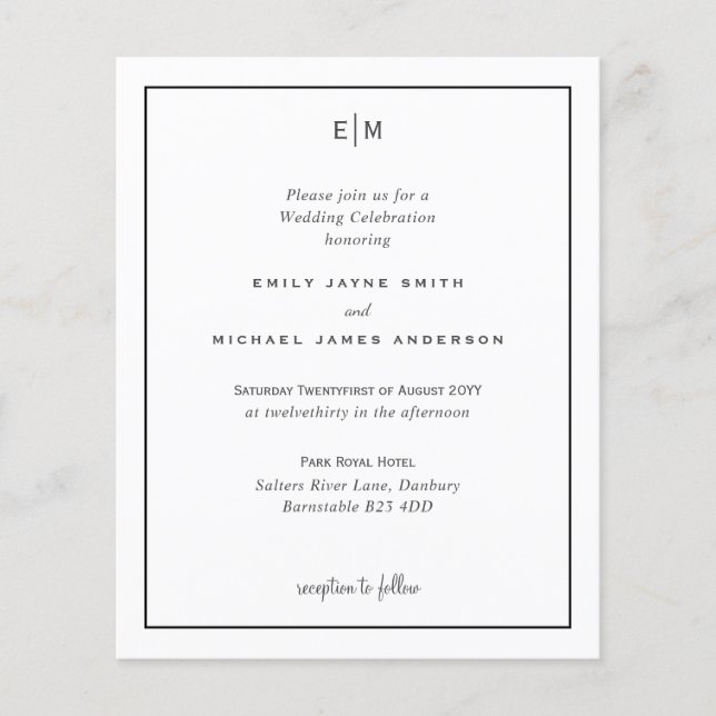 Budget Black White Modern Simple Elegant Wedding (Front)