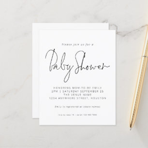 Budget Black White Script Baby Shower Invitation
