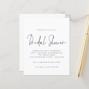 Budget Black White Script Bridal Shower Invitation