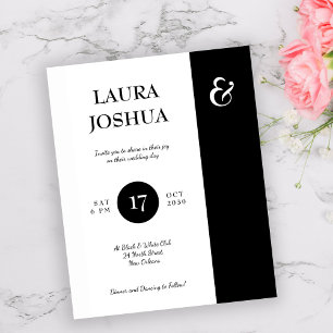 Budget black white typography wedding invitation