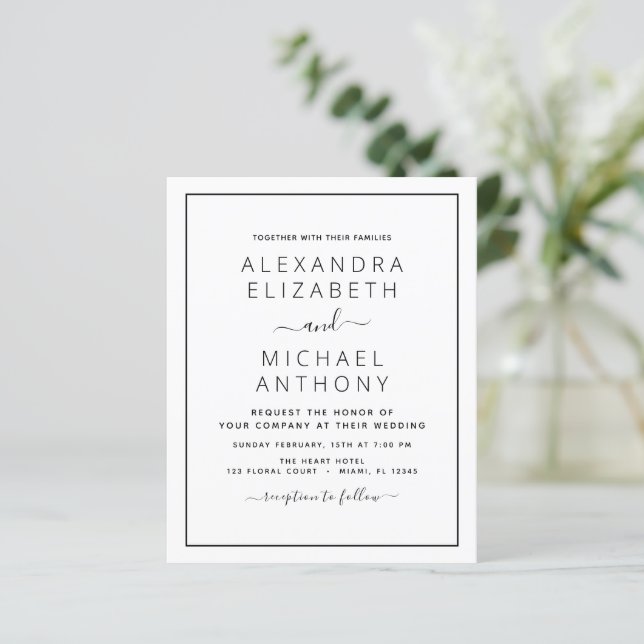 Budget Black White Wedding Modern Typography (Standing Front)
