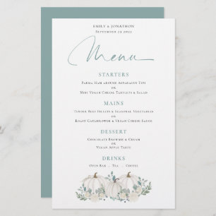 Budget Blanc Citrouille Floral Menu Mariage