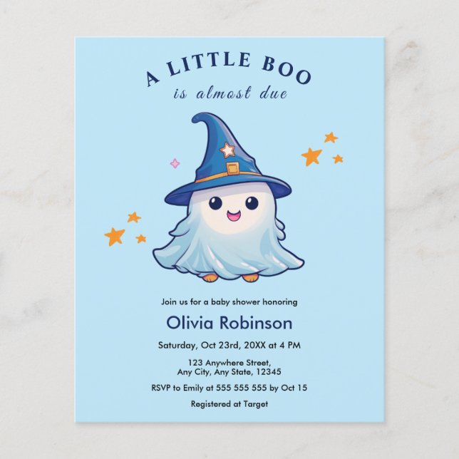 Budget Blue A Little Boo Baby Shower Invitation  Flyer (Front)