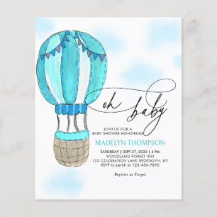 BUDGET Blue Air Balloon Calligraphy Oh Baby Shower