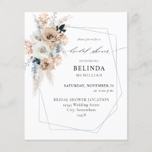 Budget Blue & Beige Boho Floral Bridal Shower Flyer