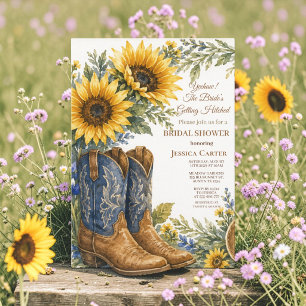 Budget Blue Bonnet Sunflower Bridal Shower Invitation