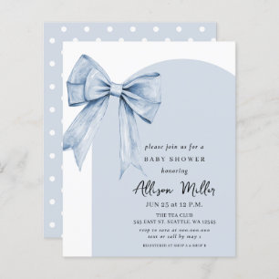 Budget Blue Bow Coquette Boy Baby Shower Invite