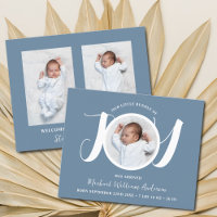 Budget Blue Boy Three Photo Birth Announcement