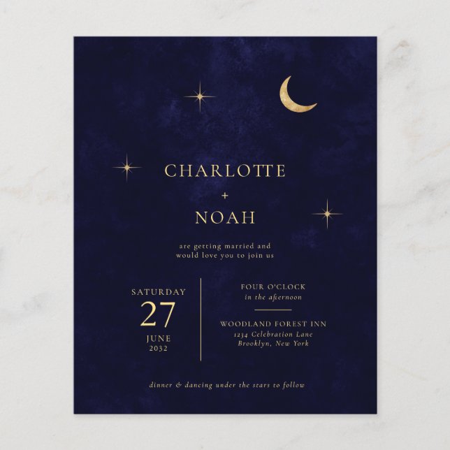 BUDGET Blue Celestial Gold Moon Star Photo Wedding (Front)