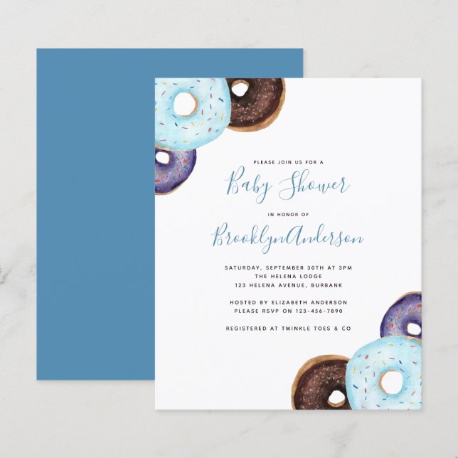 BUDGET Blue Doughnuts Baby Shower Invitation (Front/Back)