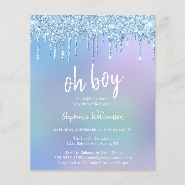  Budget Blue Dripping Glitter Boy Baby Shower  (Front)