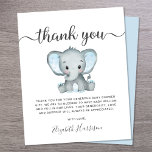 Budget Blue Elephant Baby Shower Thank You Card<br><div class="desc">Cute budget-friendly thank you card with "thank you" in a stylish soft grey script with swashes and a blue watercolor of baby elephant. Underneath you can easily personalize your thank you message in simple grey topography or leave blank for a handwritten note. This budget semi-gloss paper is similar in weight...</div>