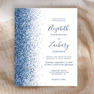 Budget Blue Faux Glitter Wedding Invitation