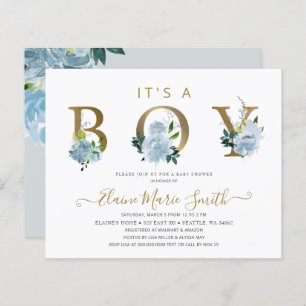 Budget Blue Floral Boy Baby Shower Invitation
