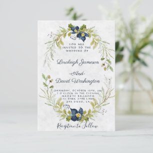 Budget Blue floral frame wedding invitation