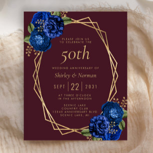 Budget Blue Floral Gold Burgundy 50th Anniversary