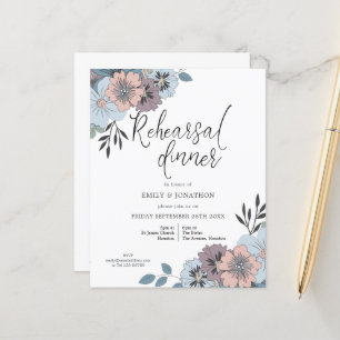 Budget Blue Floral Rehearsal Dinner Invitation