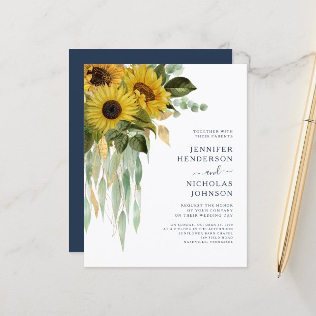 Budget Blue Floral Sunflower Eucalyptus Wedding (Front/Back In Situ)