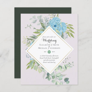 BUDGET Blue Floral Wedding Invitations Eucalyptus