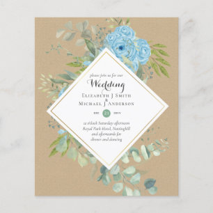 BUDGET Blue Floral Wedding Invitations Eucalyptus Flyer