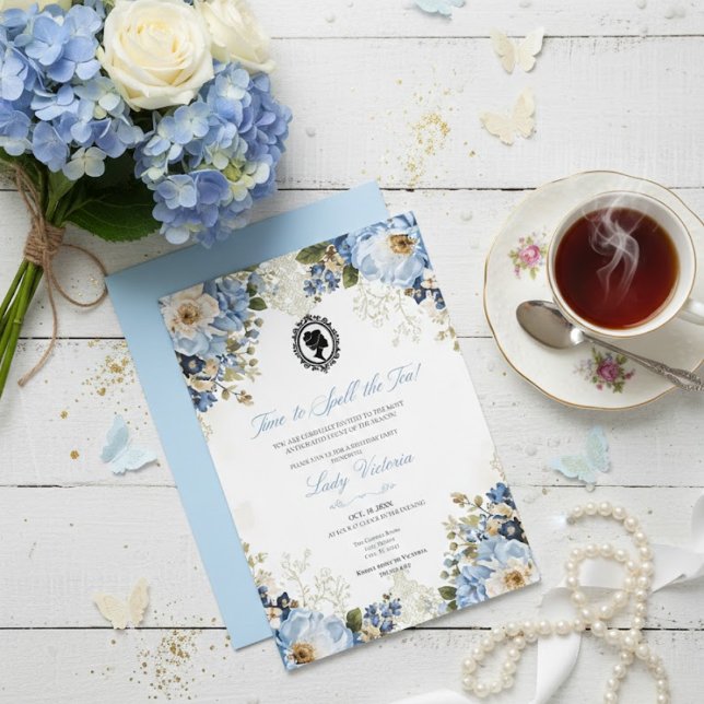 Budget Blue Florals Bridgerton Birthday Party Invitation (Creator Uploaded)