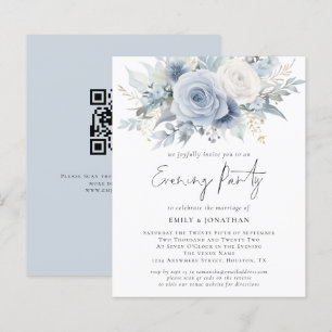 Budget Blue Florals QR Code Wedding Evening Party
