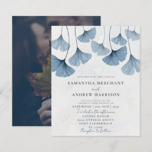 Budget Blue Ginkgo Wedding Invitation