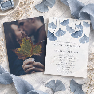 Budget Blue Ginkgo Wedding Invitation