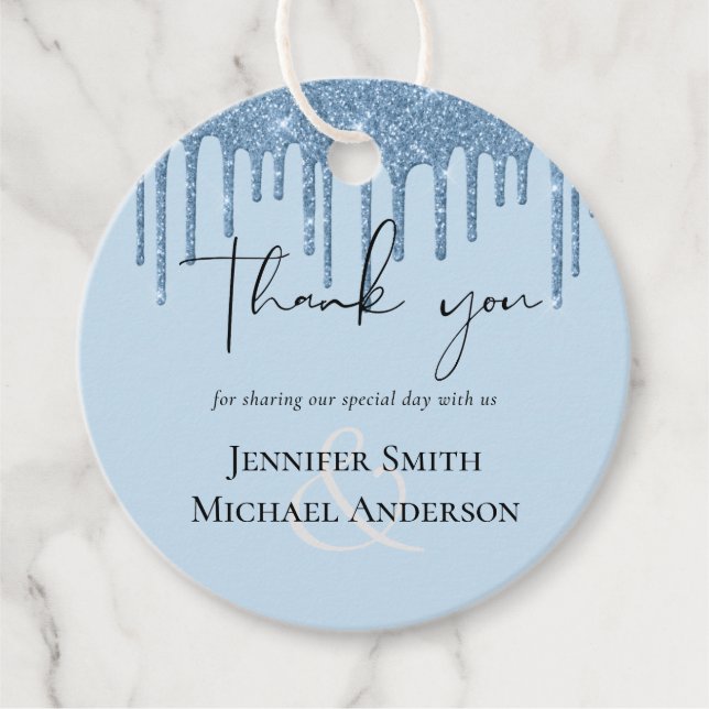BUDGET Blue Glitter Wedding Favour Tags (Front)