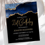 Budget Blue Gold Agate 21st Birthday Invitation<br><div class="desc">This trendy 21st birthday invitation features a watercolor image of an agate geode in shades of blue with faux gold highlights. The words "21st Birthday" appear in faux gold glitter in decorative modern handwriting font. Customize it with the name of the honoree in gold coloured text and the details in...</div>