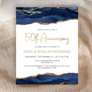 Budget Blue Gold Agate 50th Anniversary Invitation