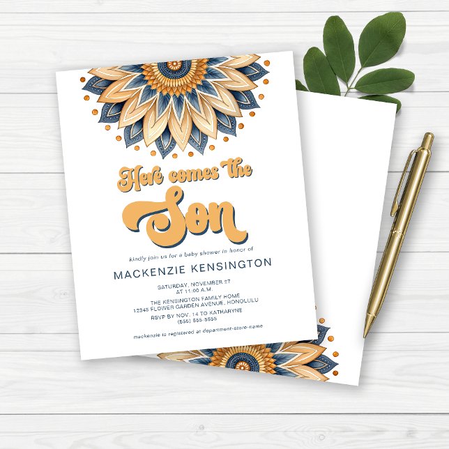 Budget Blue Gold Here Comes The Son Baby Shower (BUDGET Here Comes the Son Baby Shower Invitations)