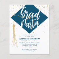 Budget Blue Gold Photo Graduation Party Invite