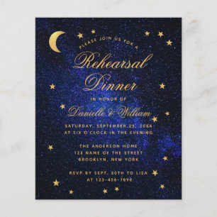 Budget Blue Gold Stars Rehearsal Dinner Invitation