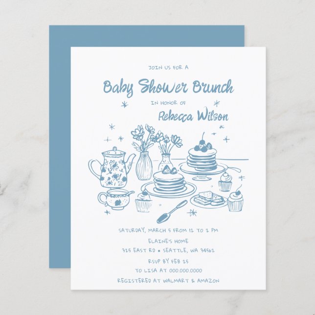 Budget Blue Hand Drawn Boy Baby Shower Brunch (Front/Back)