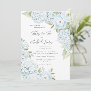 Budget Blue Hydrangea Elegant Floral Wedding  Invitation