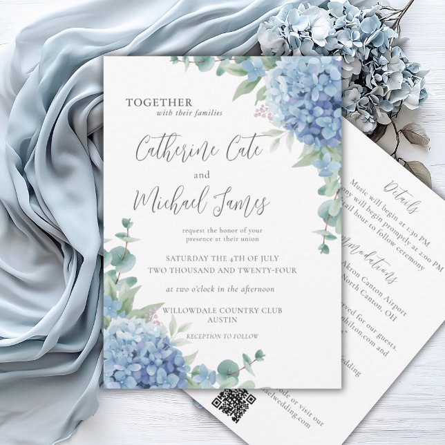 Budget Blue Hydrangea Floral Elegant Wedding Invitation (Creator Uploaded)