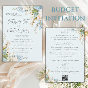 Budget Blue Hydrangea Floral Elegant Wedding Invitation