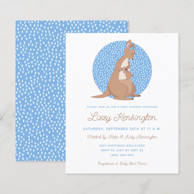 Budget Blue Kangaroo Boy Baby Shower Invitation (Front/Back)