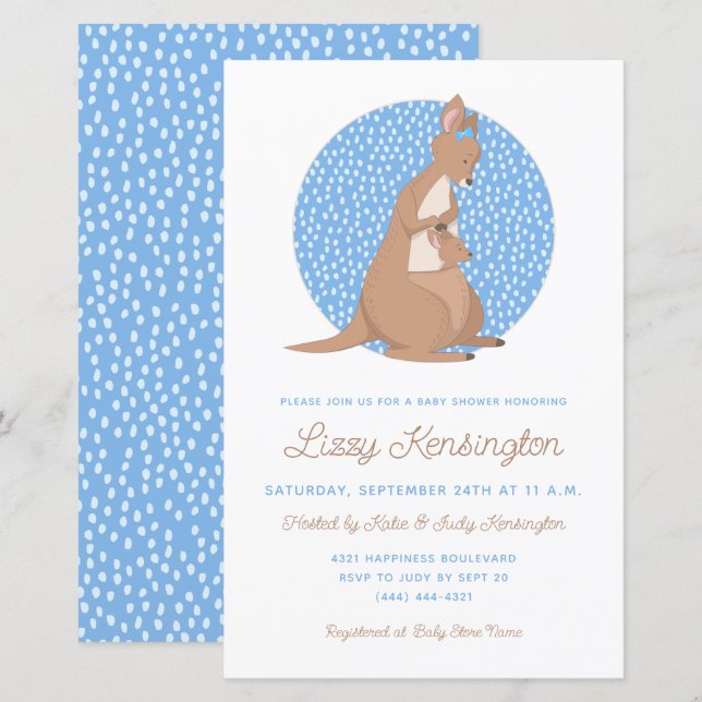Budget Blue Kangaroo Boy Baby Shower Invitation (Front/Back)