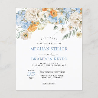 Budget - Blue Marigold Wild Flowers Wedding Invite